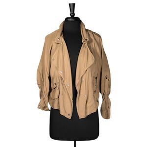 Zara Women's Jacket Tan Khaki Button Cargo Pockets Roll Tab Sleeve Lightweight S
